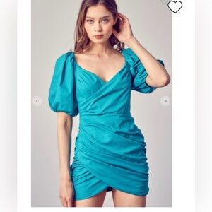 Elegant Teal Wrap Dress nwt DO +BE large